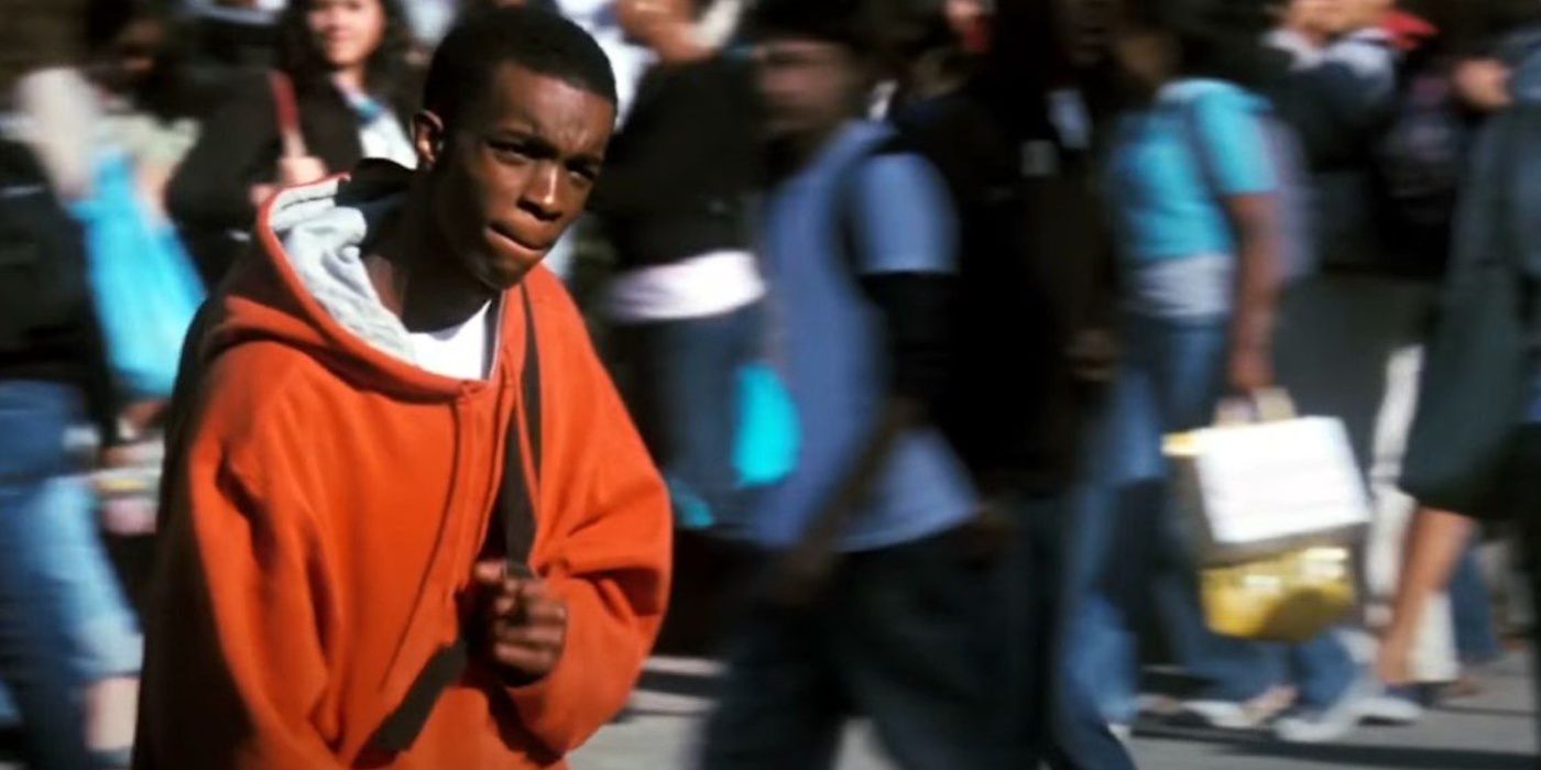 Armand Jones as Grant Rice wearing an orange hoodie in Freedom Writers