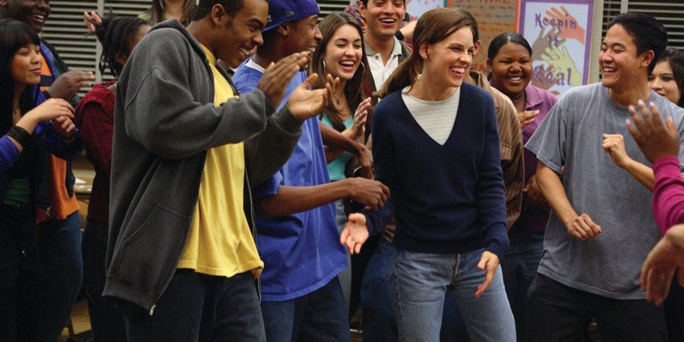 Students cheer for Erin (Hilary Swank) in Freedom Writers