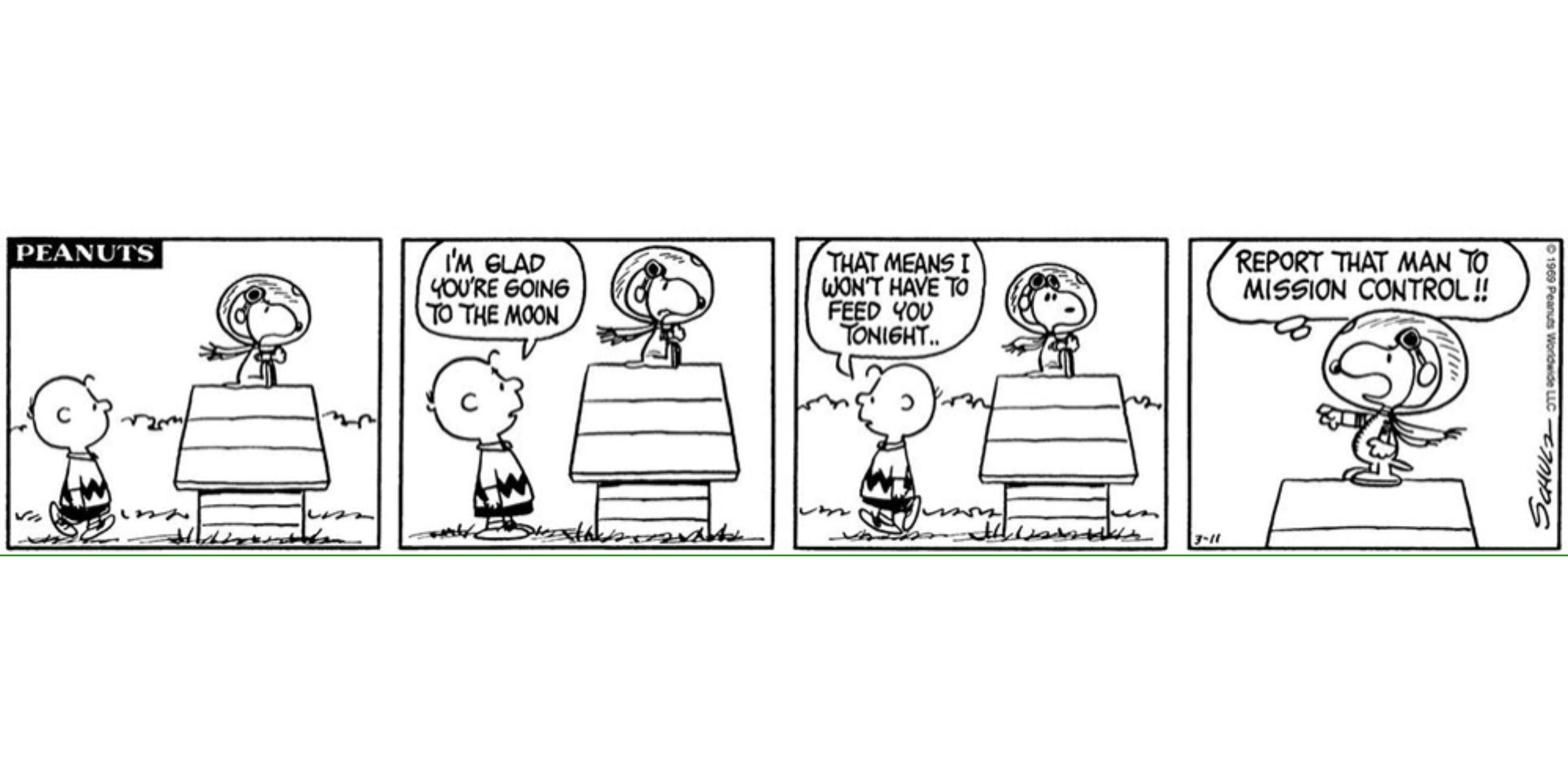 Snoopy as an astronaut with Charlie Brown.