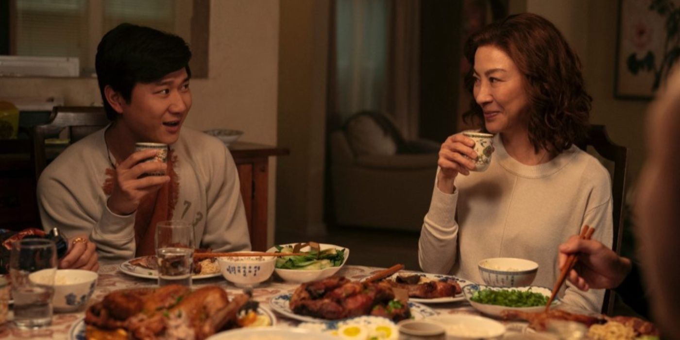 Bruce (Sam Li) and Mama (Michelle Yeoh) at the dinner table in The Brothers Sun
