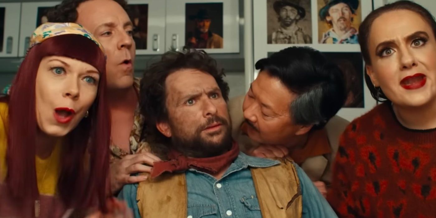 Latte (Charlie Day) in the makeup chair in Fool's Paradise