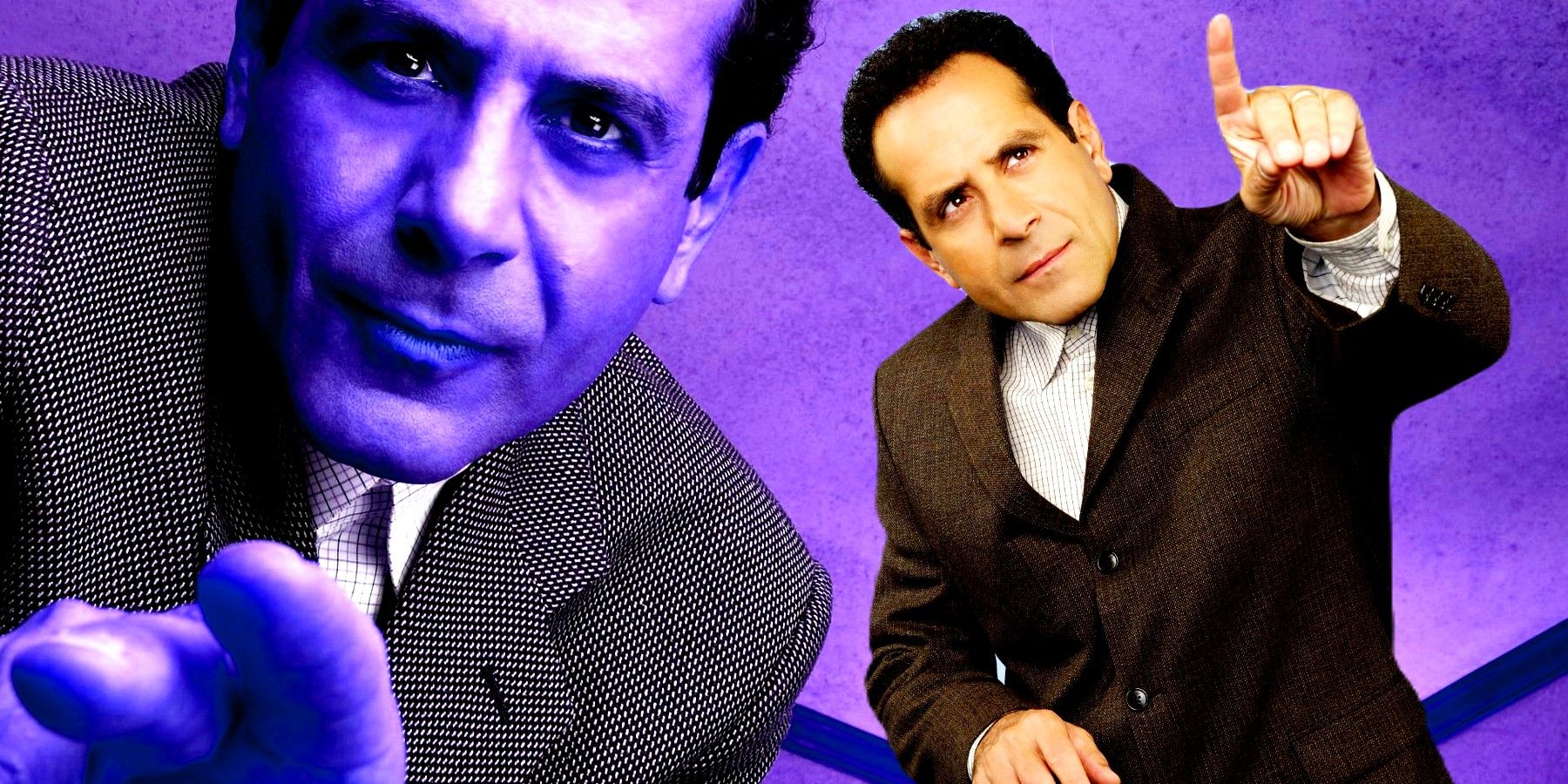 Collage of two images of Tony Shalhoub as Monk