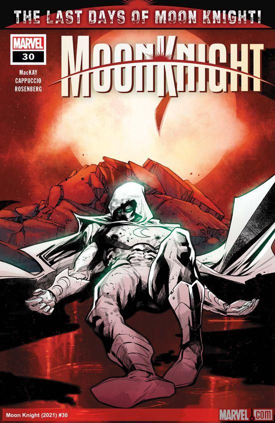 Moon Knight’s body lies in a pile of rubble.