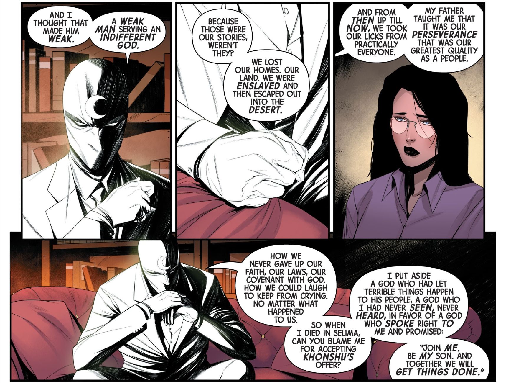 Speaking to his therapist, Moon Knight discusses how he’s rejected his Judaism in the past.