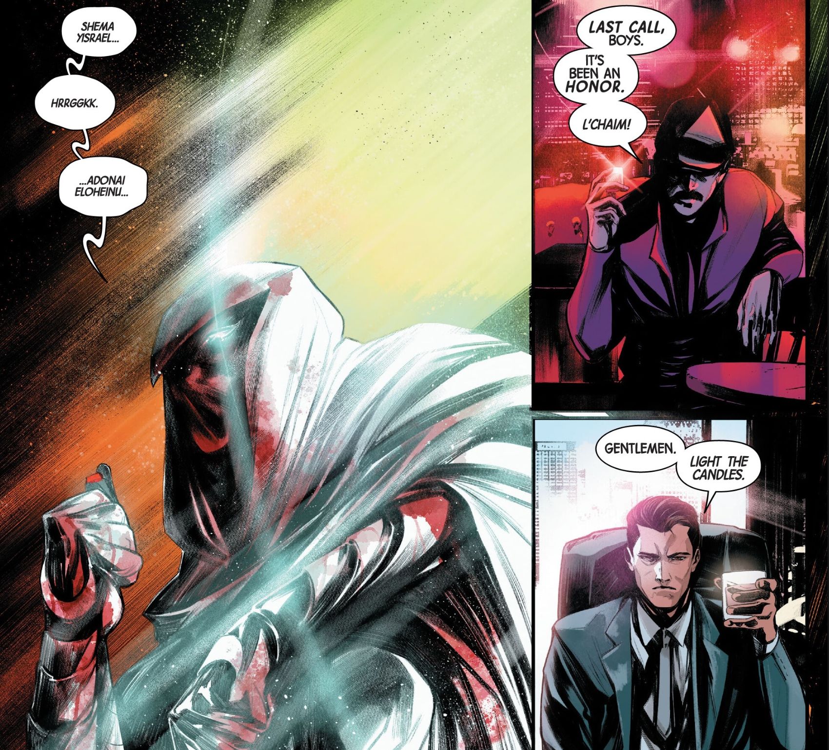 Moon Knight recites the Hebrew prayer “shema yisrael adonai eloheinu adonai echad” as he prepares to die.