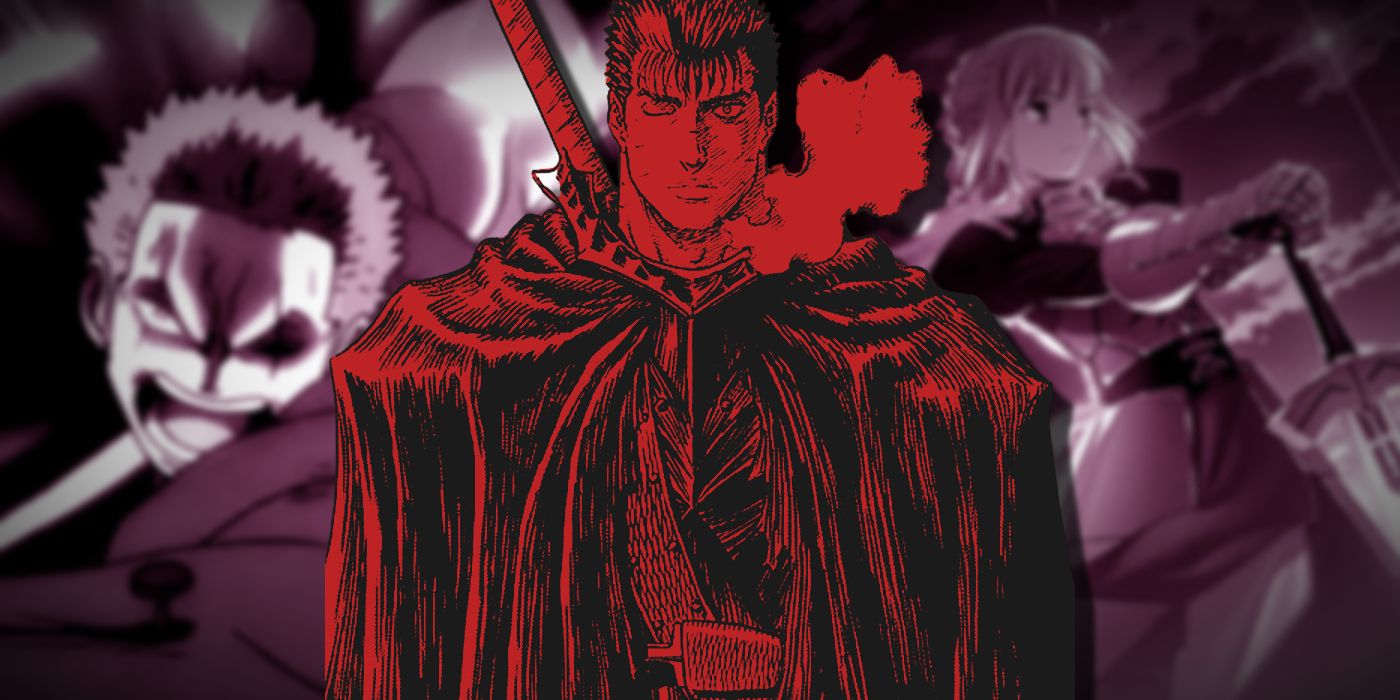 A swordsman with gray, ashy skin and dark clothing. his eyes are black with  white pupils. in a manga artstyle on Craiyon