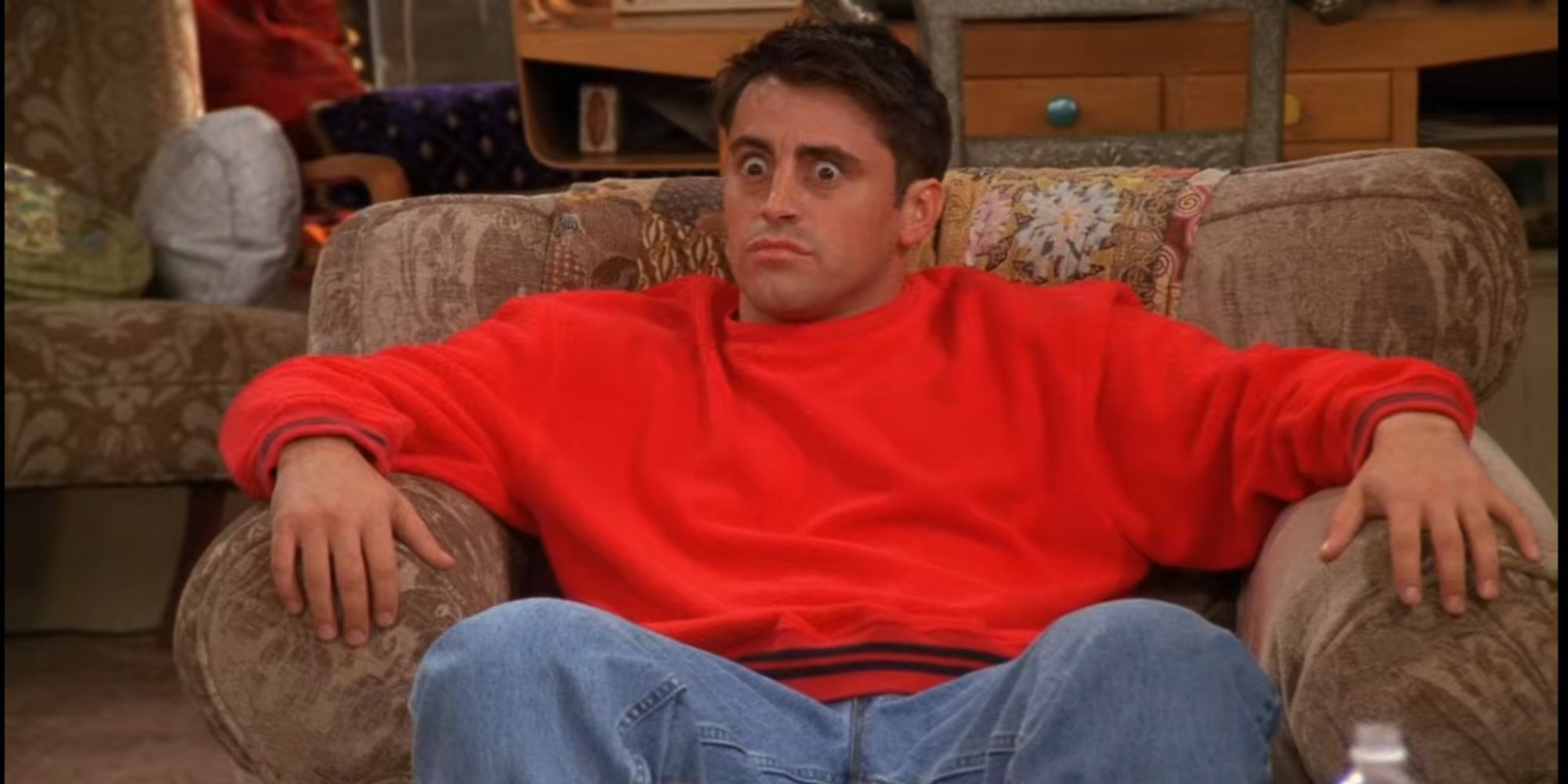 Joey (Matt LeBlanc) Looking Shocked After Realizing the Truth about Chandler and Monica in Friends