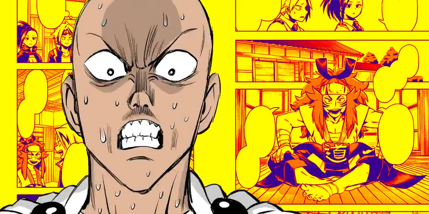 My Hero Academia: Blackbelt on one side, One-Punch Man&rsquo;s Saitama on the other.