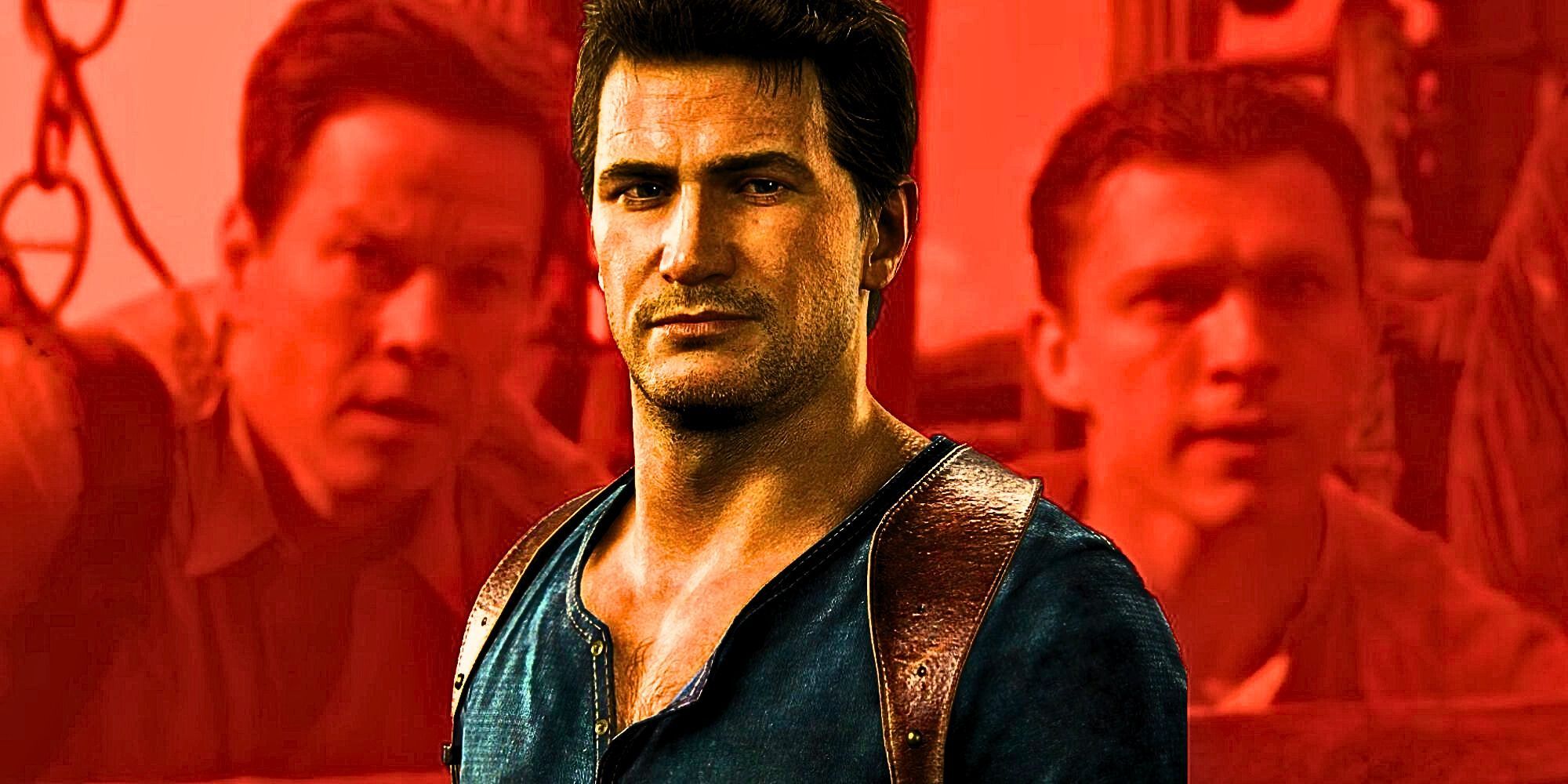 Nathan Drake in the games in front of Nathan and Sully in the movie