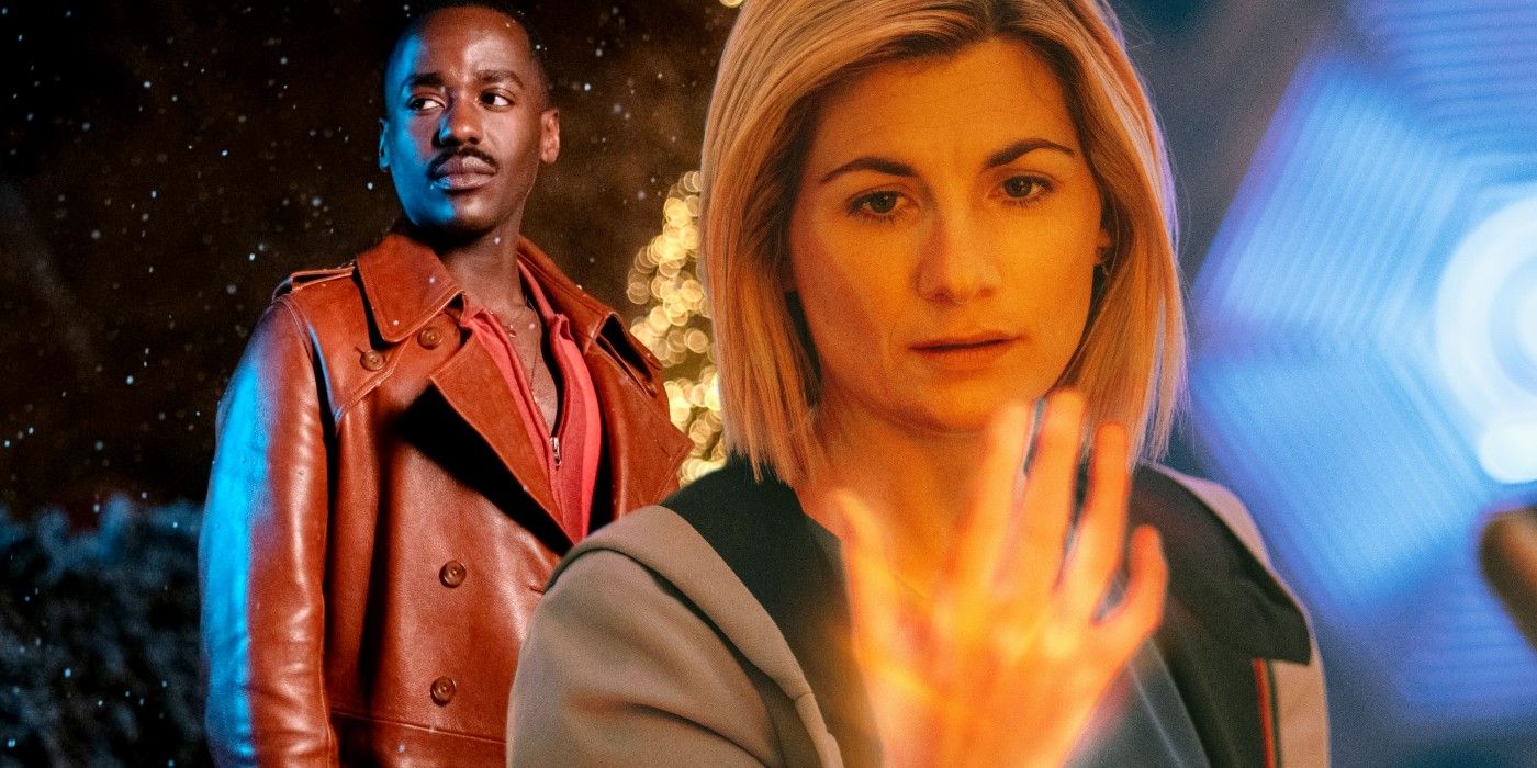Ncuti Gatwa as the Fifteenth Doctor and Jodie Whittaker as the Thirteenth Doctor regenerating