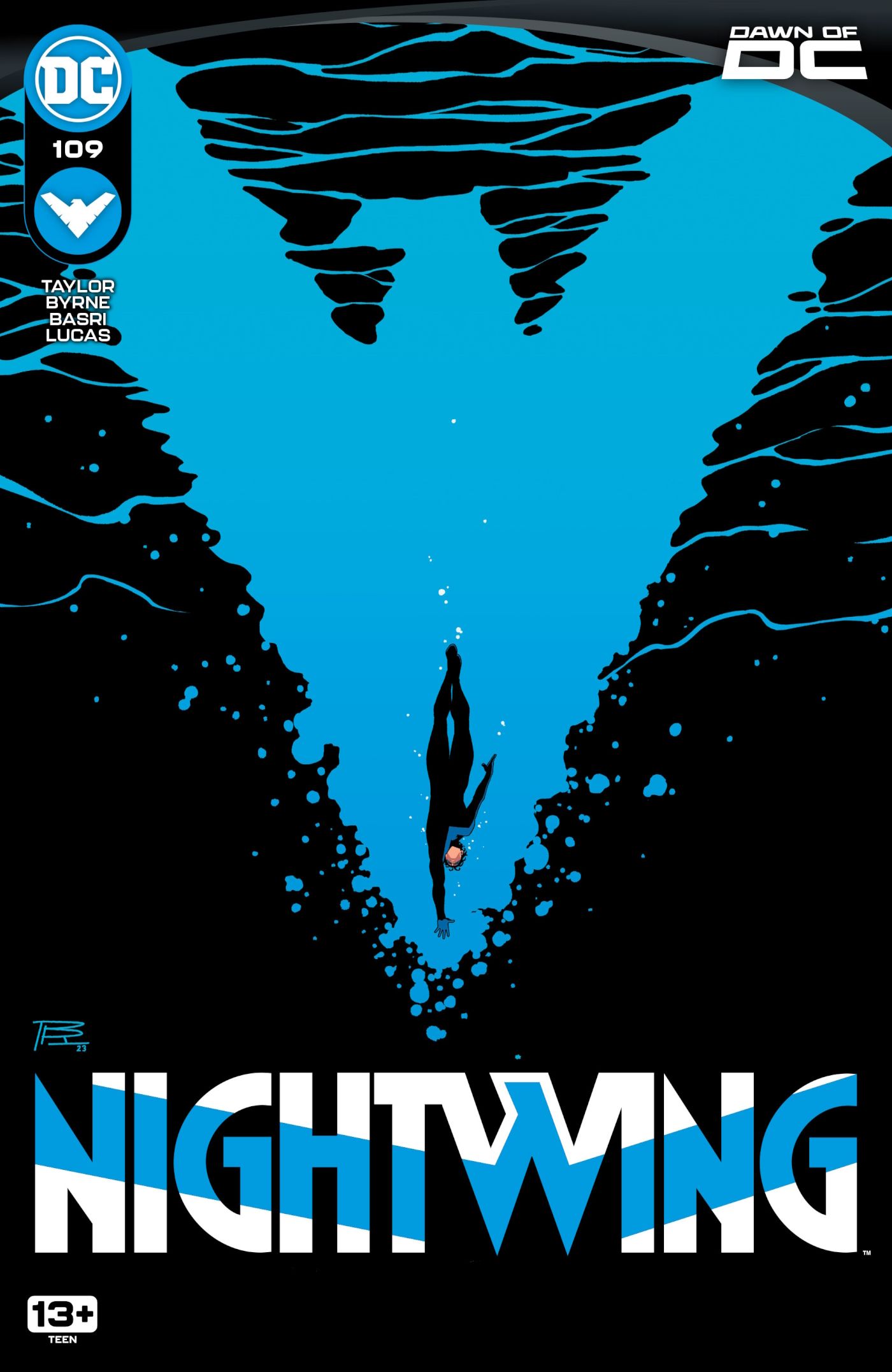 Nightwing-109-1 Cover Image, Nightwing falling into water.