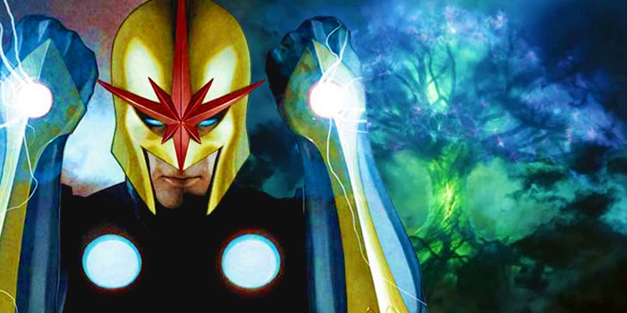 Nova from Marvel Comics next to the MCU's Multiverse Tree from Loki season 2