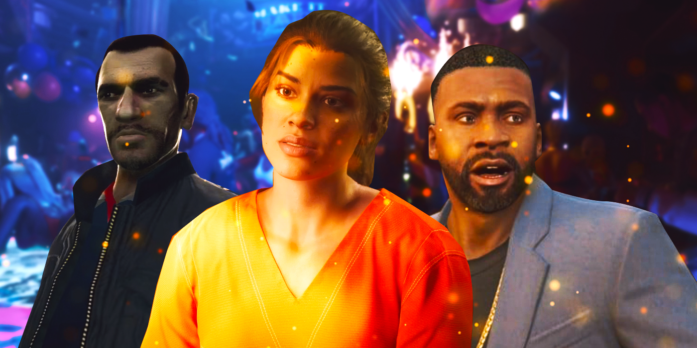GTA 6 protagonist Lucia in front of Niko from GTA 4 and Franklin from GTA 5.