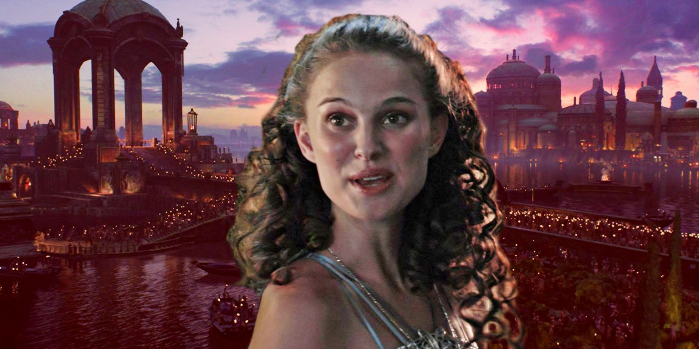 Padme smiling and talking with the Naboo background in Star Wars Revenge of the Sith