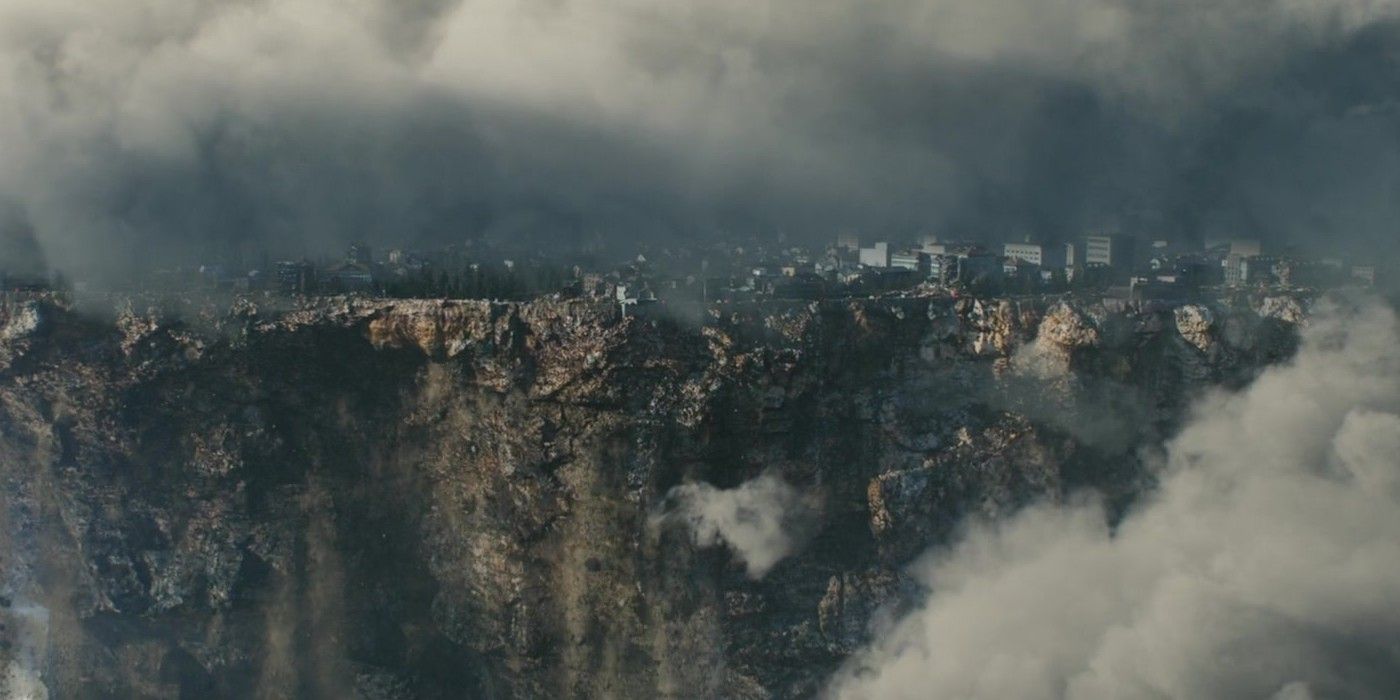Part of Novi Grad, Sokovia hovers in the air in Avengers: Age of Ultron