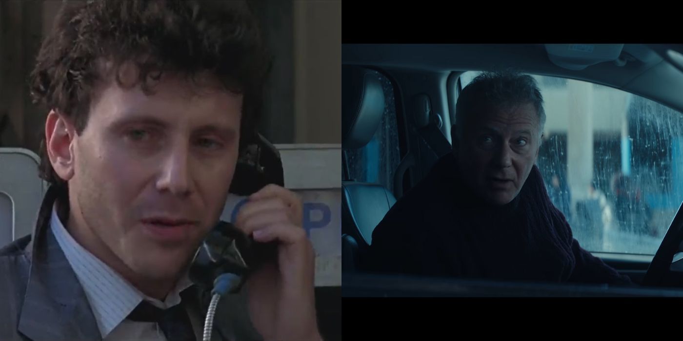 Paul Reiser as Jeffrey Friedman on the phone in Beverly Hills Cop and talking to someone off-screen in Beverly Hills Cop: Axel F