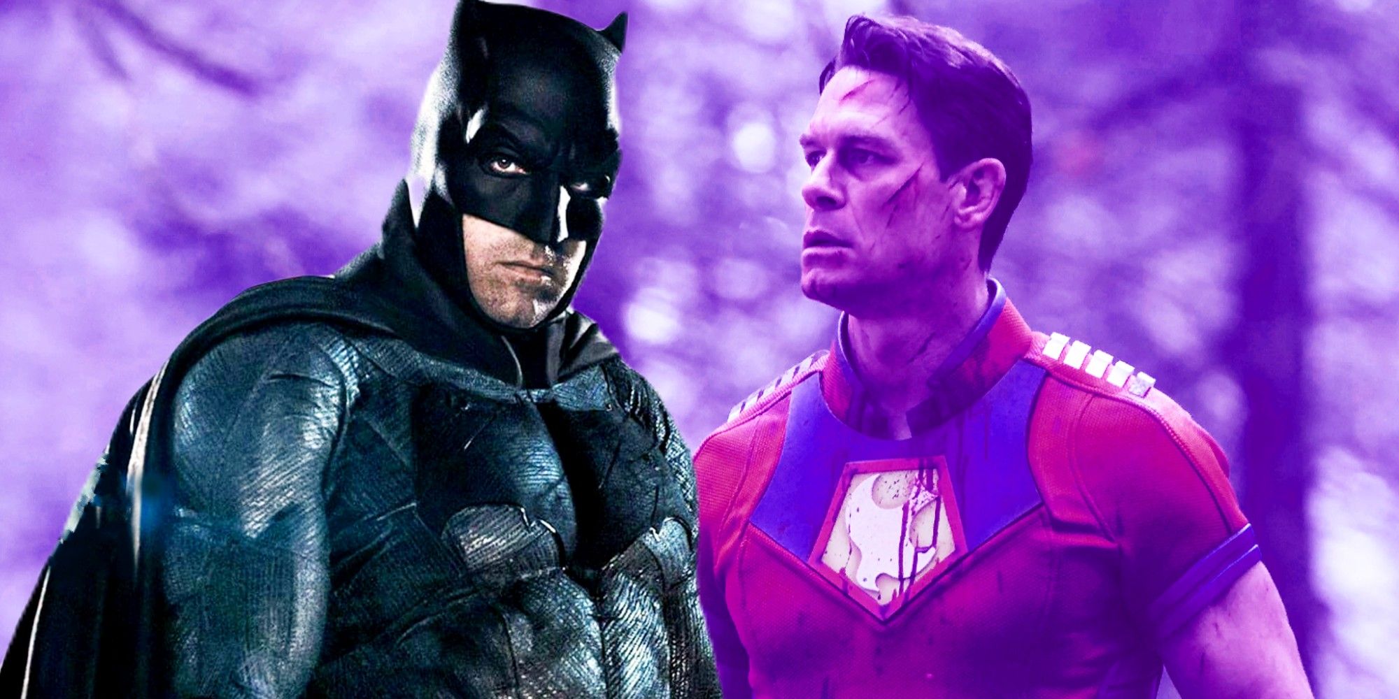 peacemaker confirms DCU Batman's no-kill rules, blended image with Ben Affleck's Batman standing in front of Peacemaker
