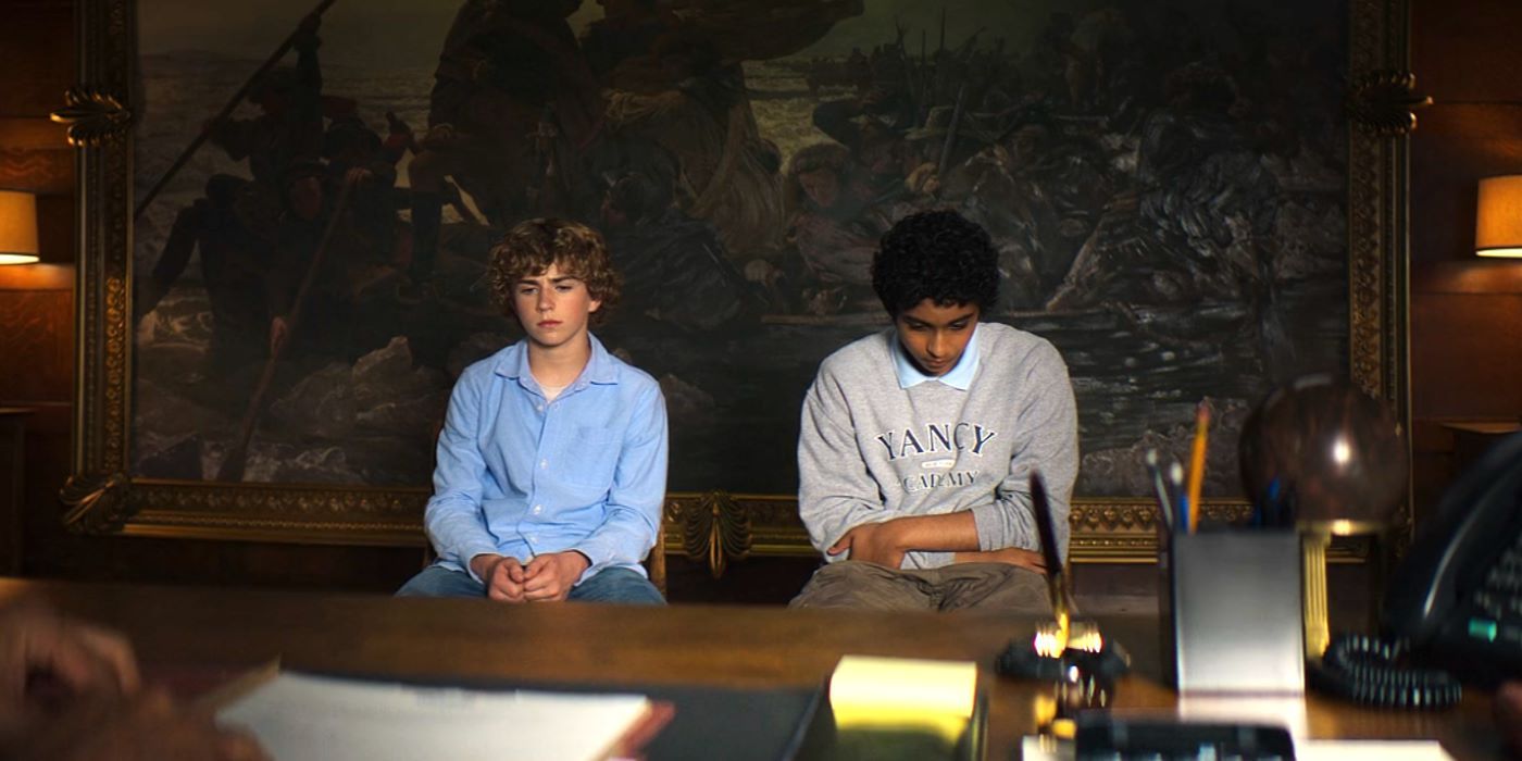 Percy and Grover looking down in the principal's office in Percy Jackson and the Olympians