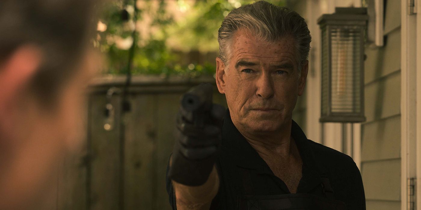 Pierce Brosnan with gun in fast charlie