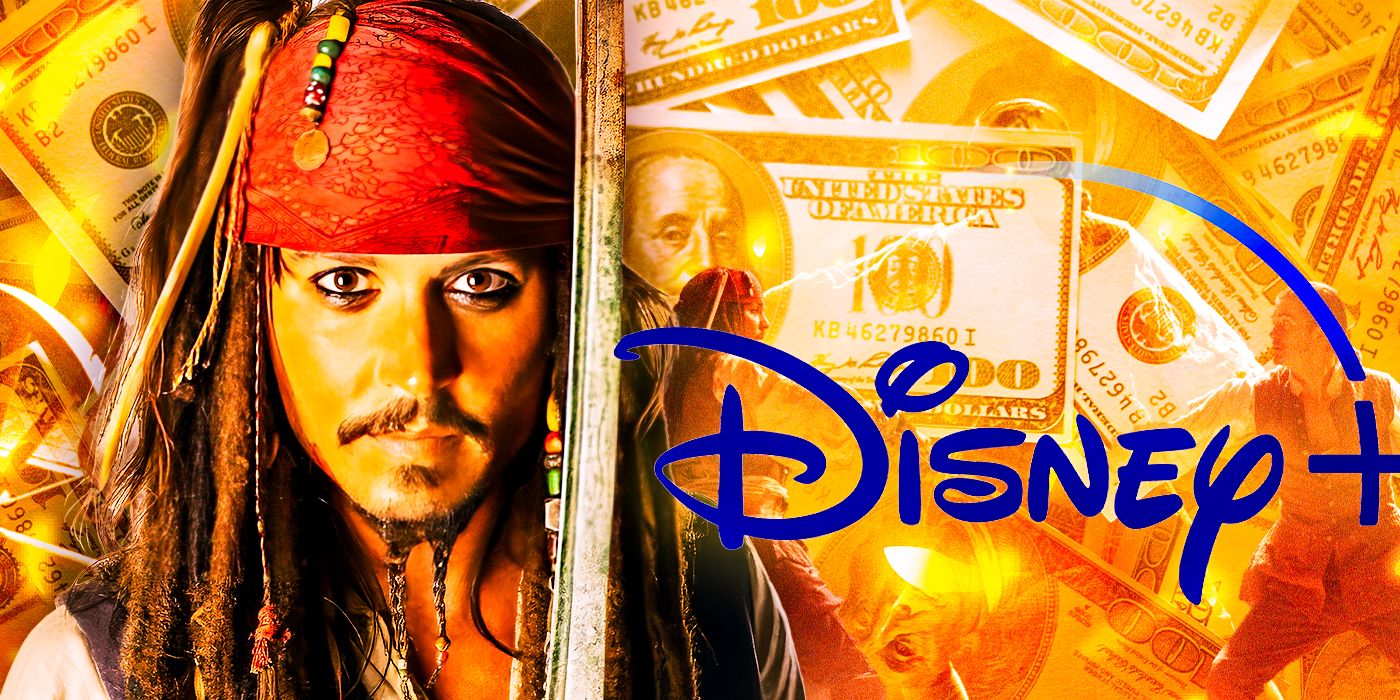 Johnny Depp as Jack Sparrow next to Disney+ logo