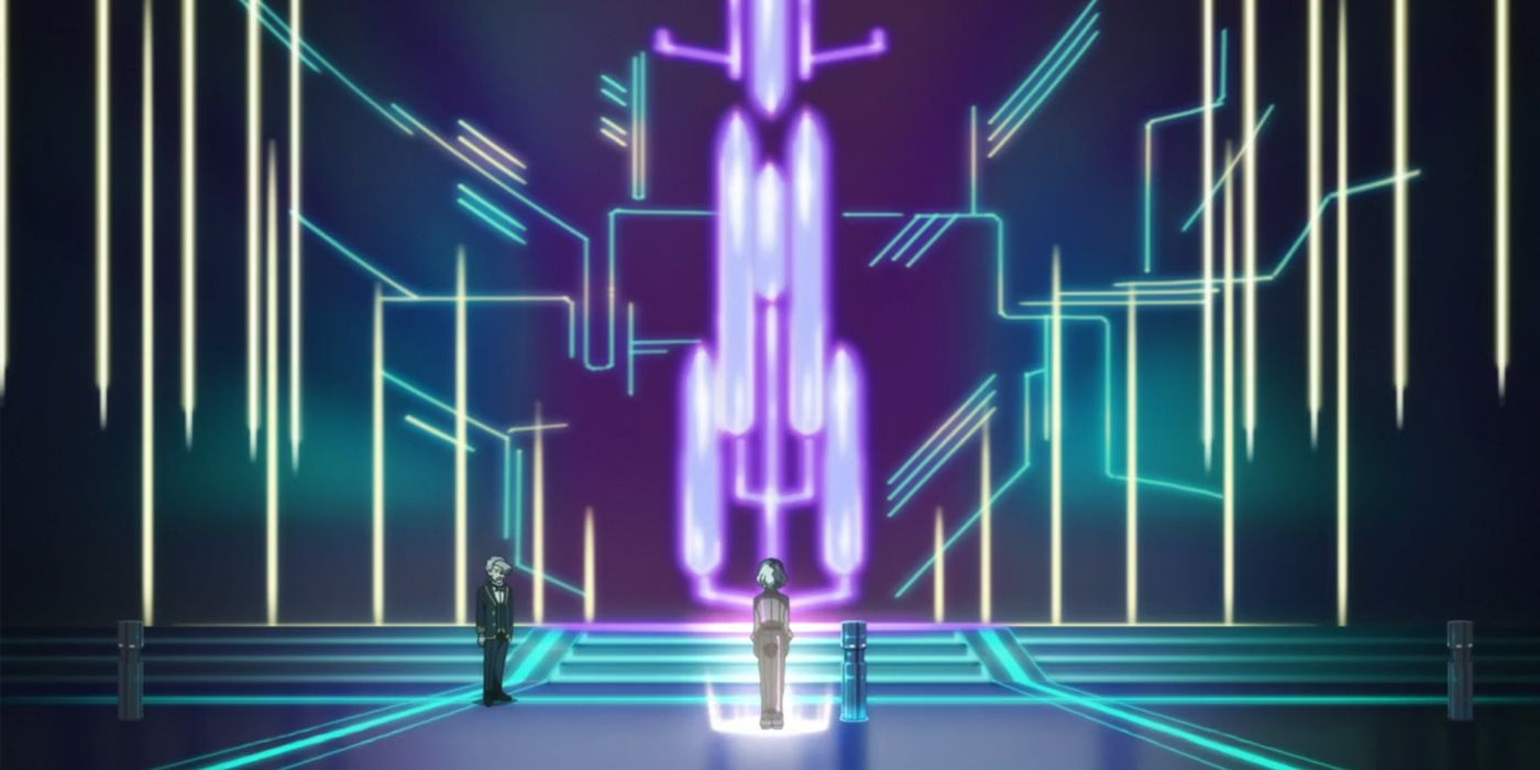 Pokemon Horizons: Gibeon, leader of the Explorers, speaks to Amethio.
