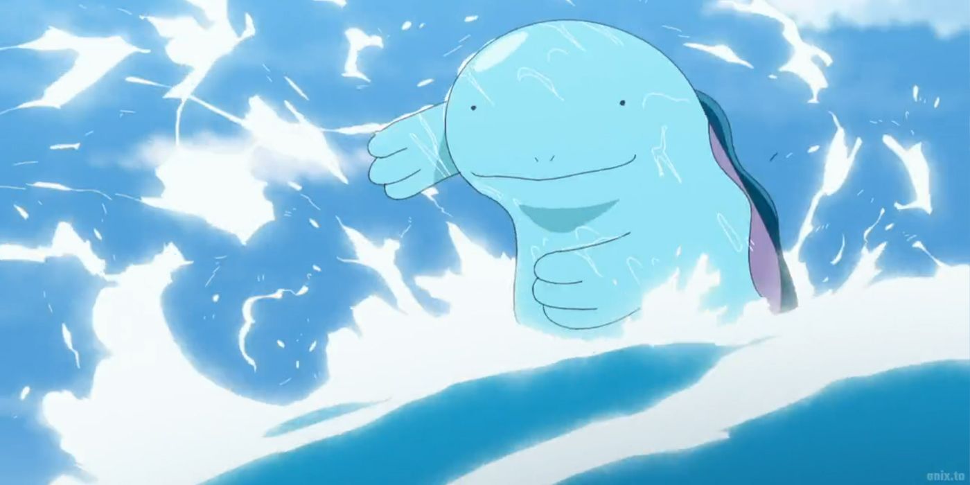 Pokemon Horizons: Quagsire uses Surf.