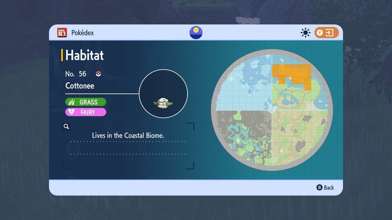 Cottonee's location from Pokemon Scarlet & Violet Indigo Disk map