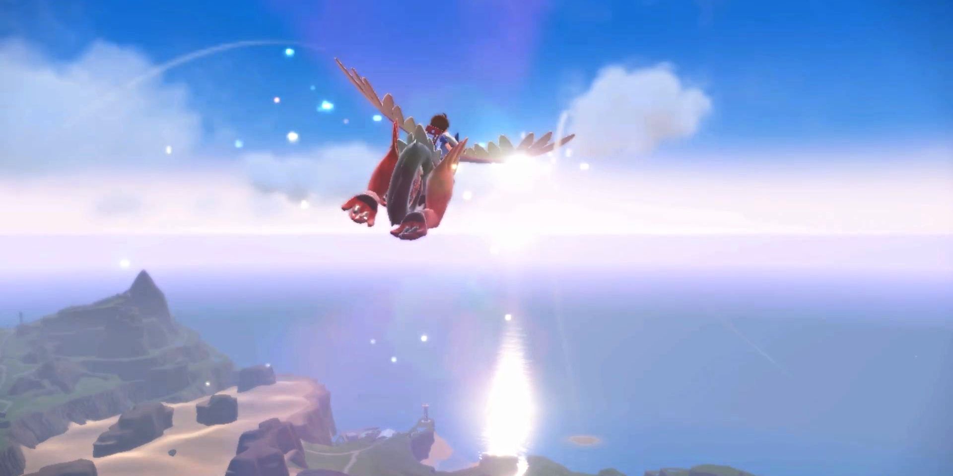 A Trainer in Pokémon Scarlet and Violet makes Koraidon fly over Paldea.