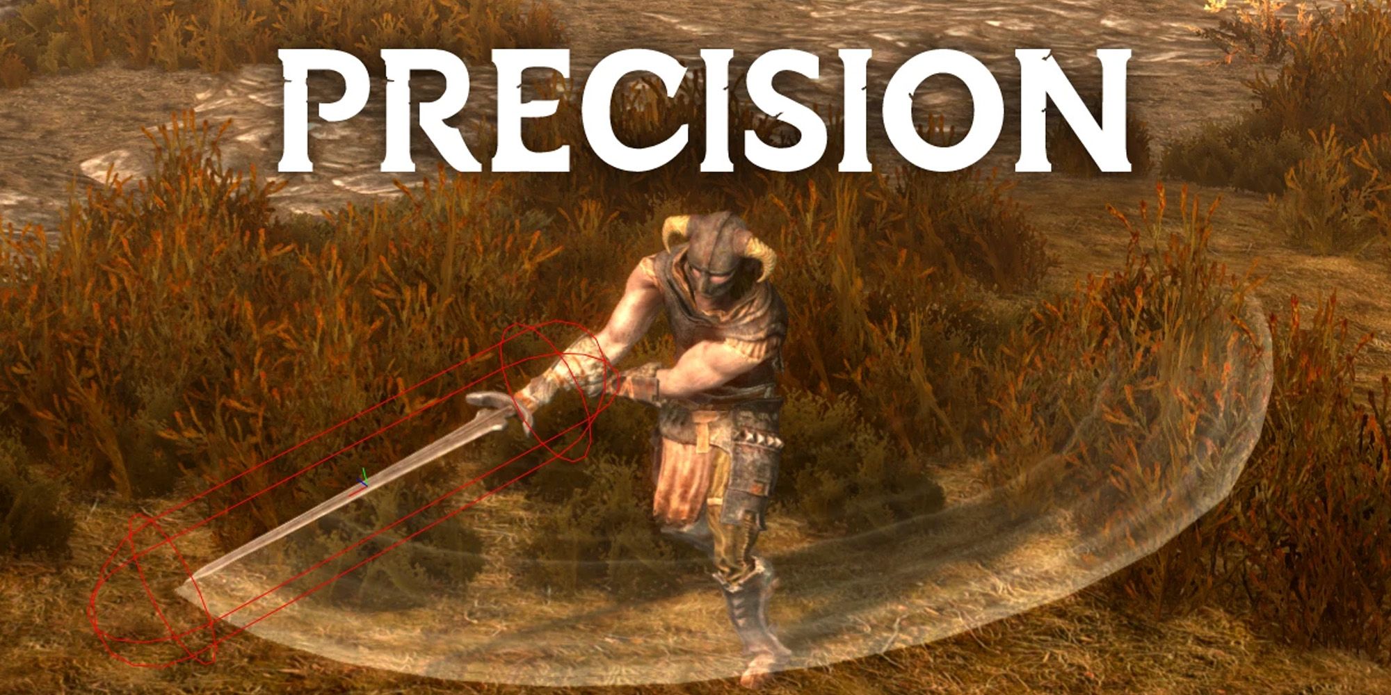 Precision Skyrim Combat Mod image showing the hitbox for a sword.