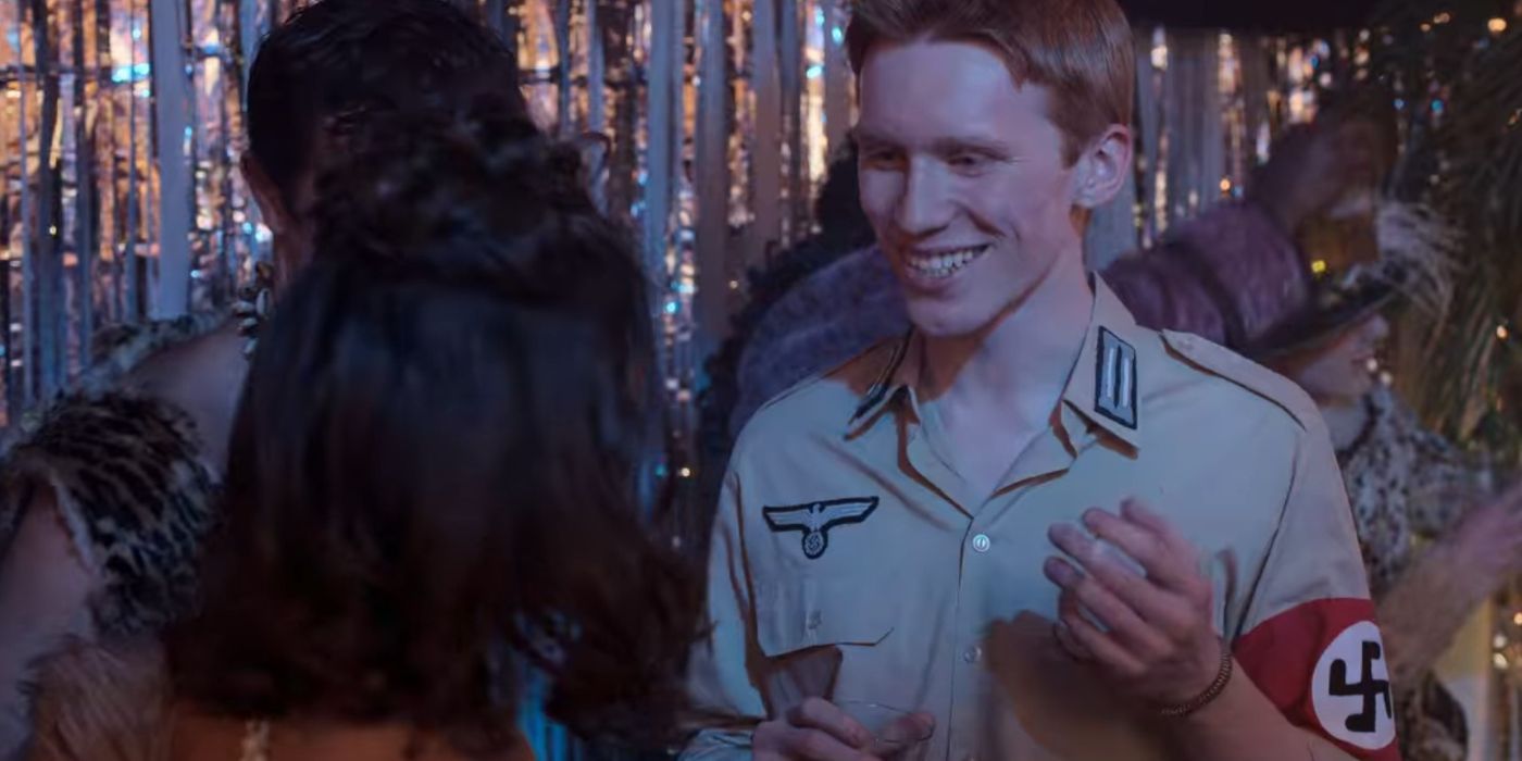 Prince Harry (Luther Ford) wearing a Nazi costume at the Crown