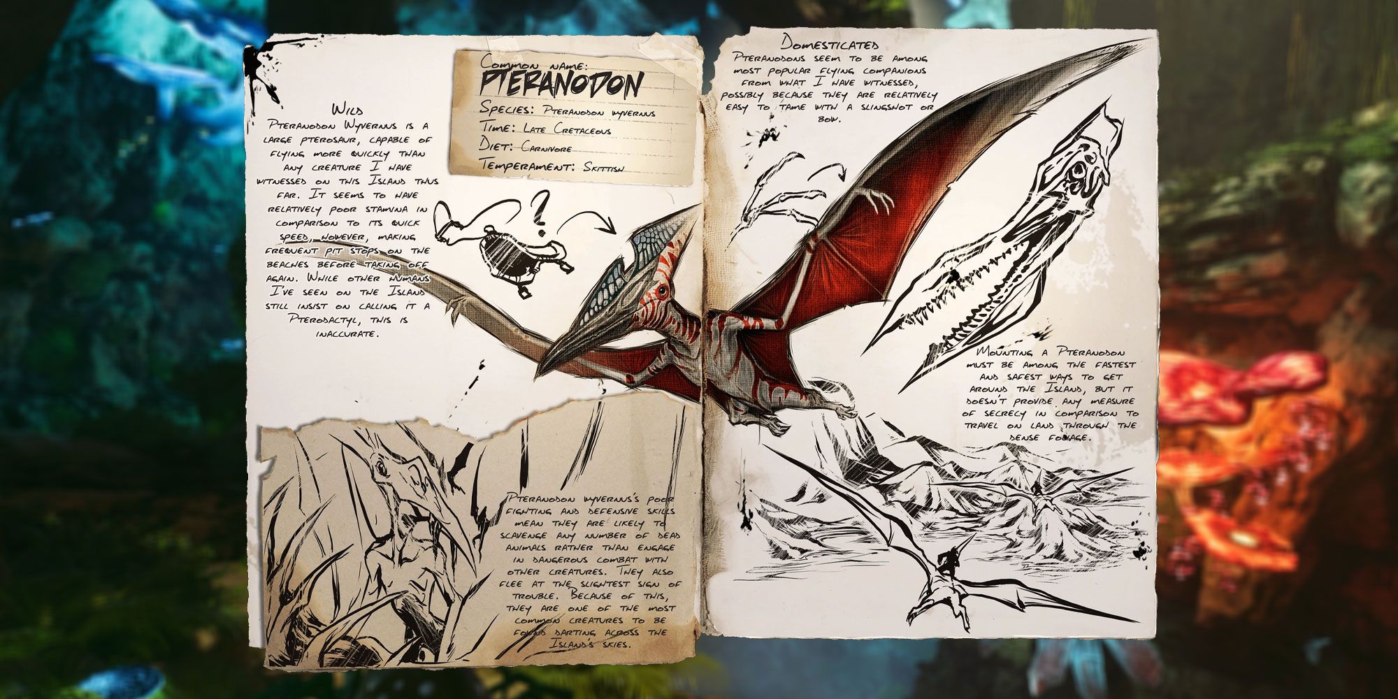 Pteranodon encyclopedia entry detailing its species details and tendancies. 