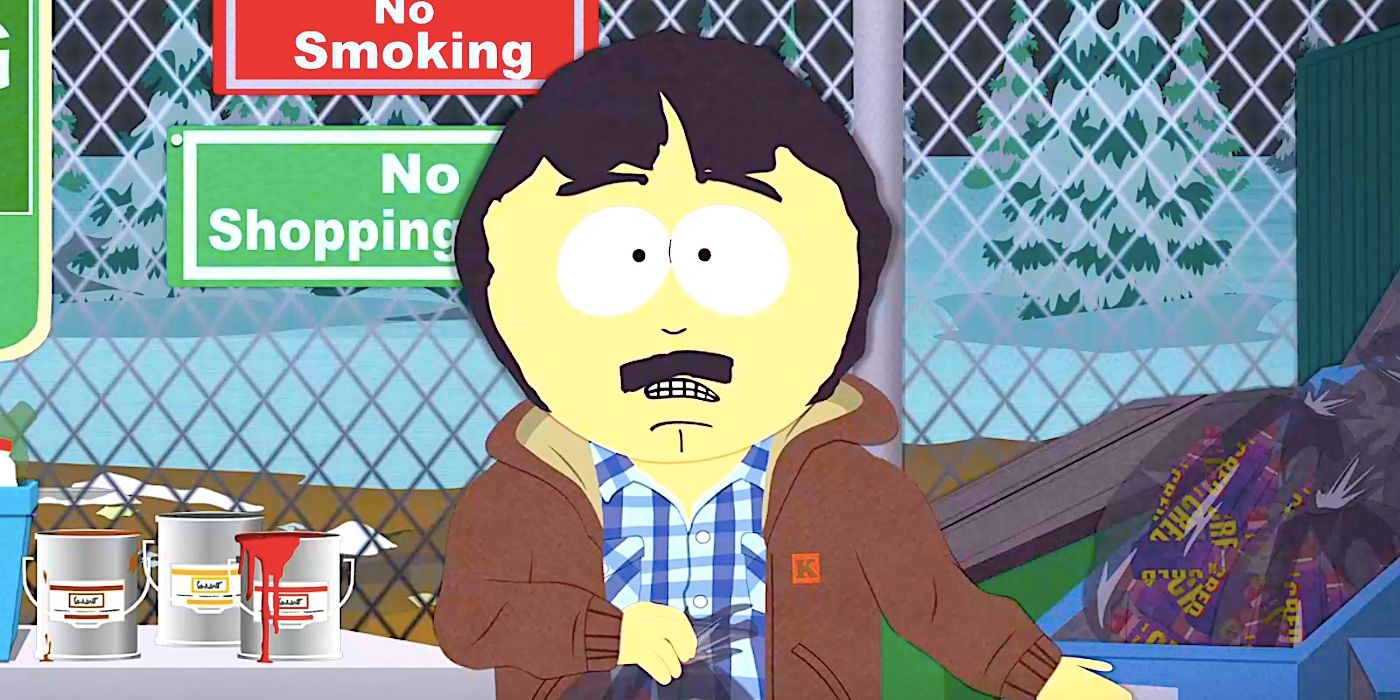 Randy Marsh talks seriously in an alleyway beside a garbage can in South Park Not Suitable for Children's ending