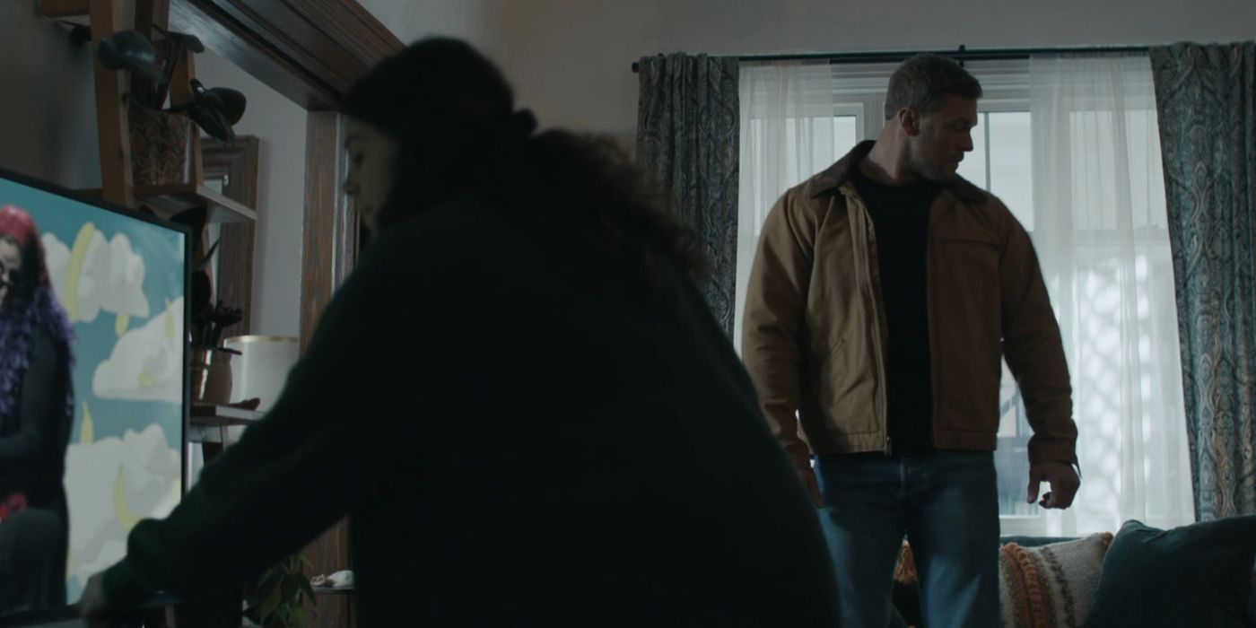 Reacher turns away from the TV in Reacher season 2