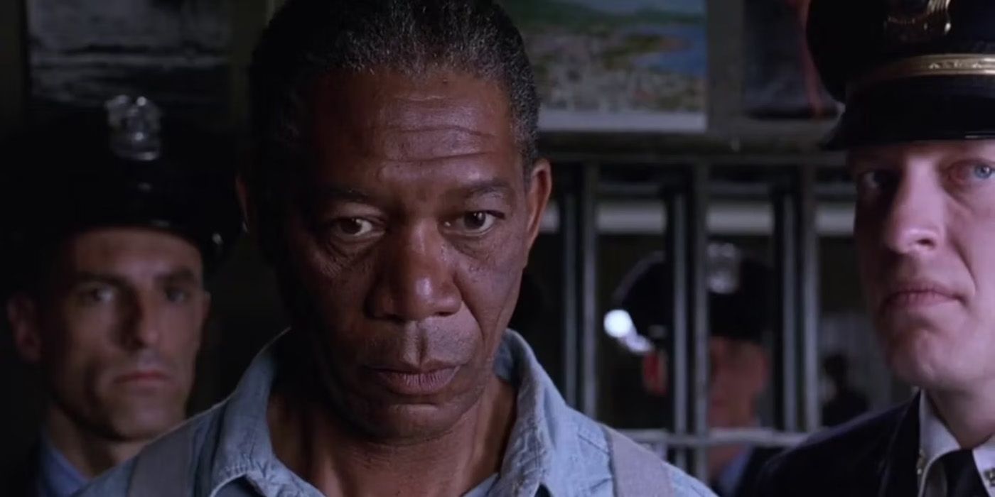 Red is questioned in The Shawshank Redemption.