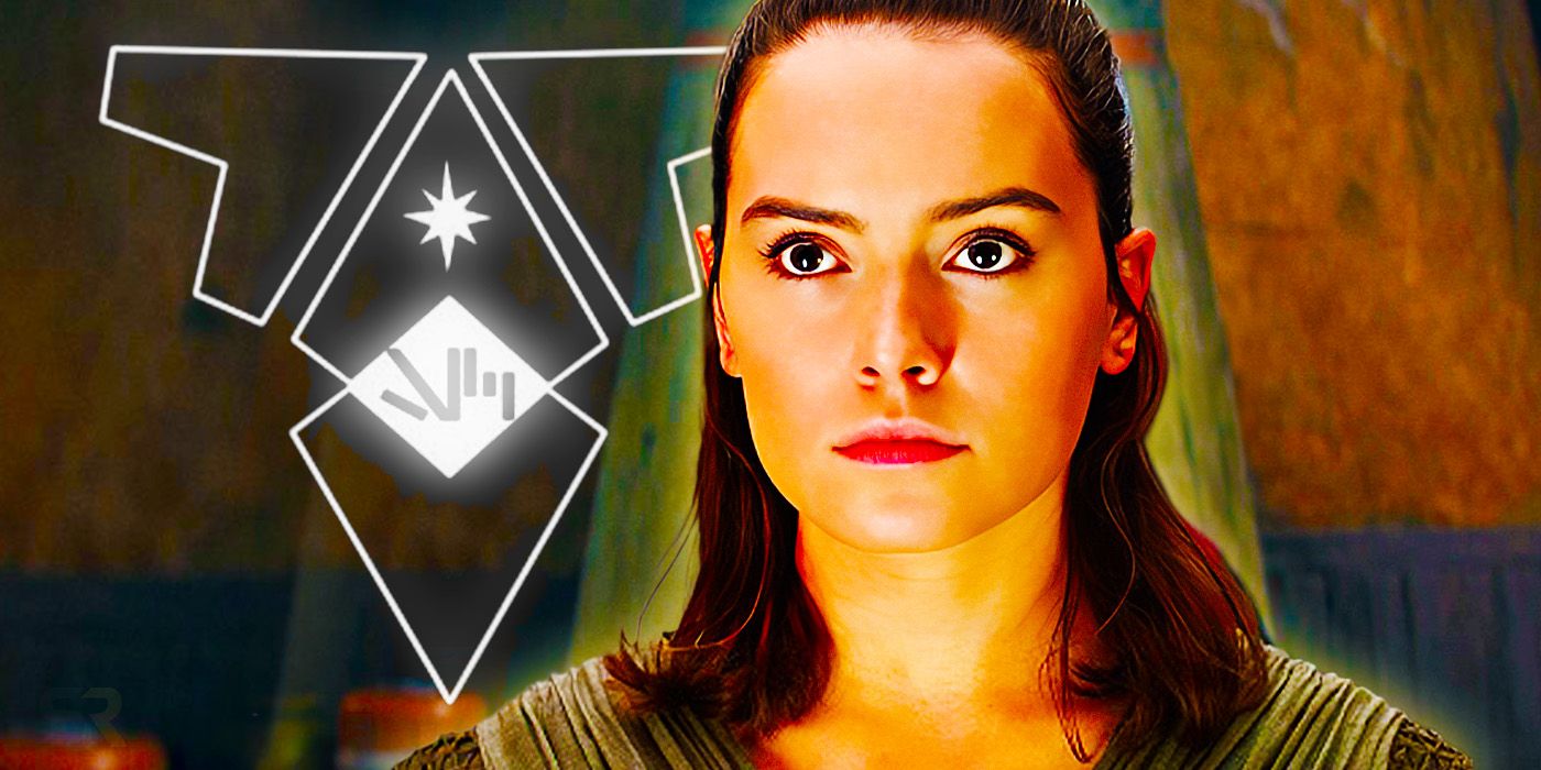 Rey Skywalker and the symbol for the Jedi Service Corps