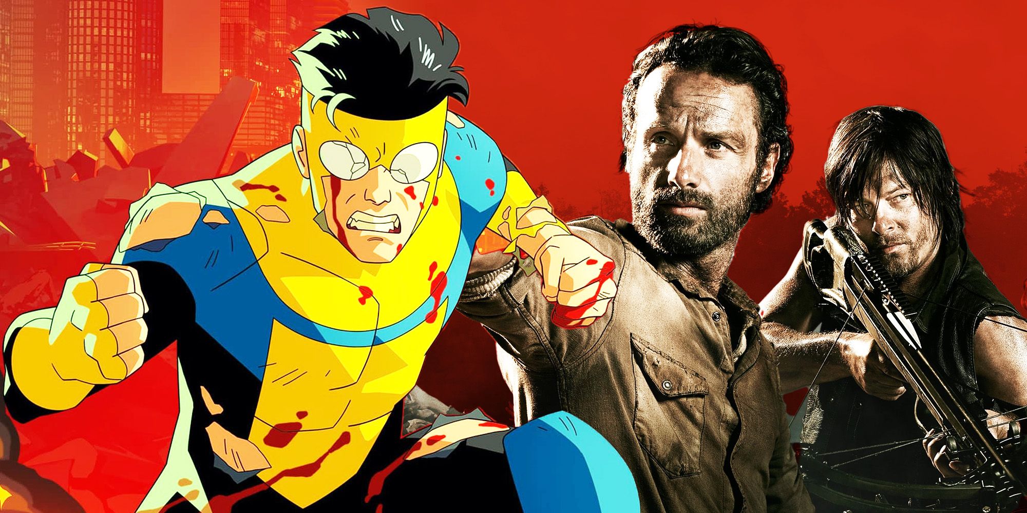 Collage image of Invincible and The Walking Dead
