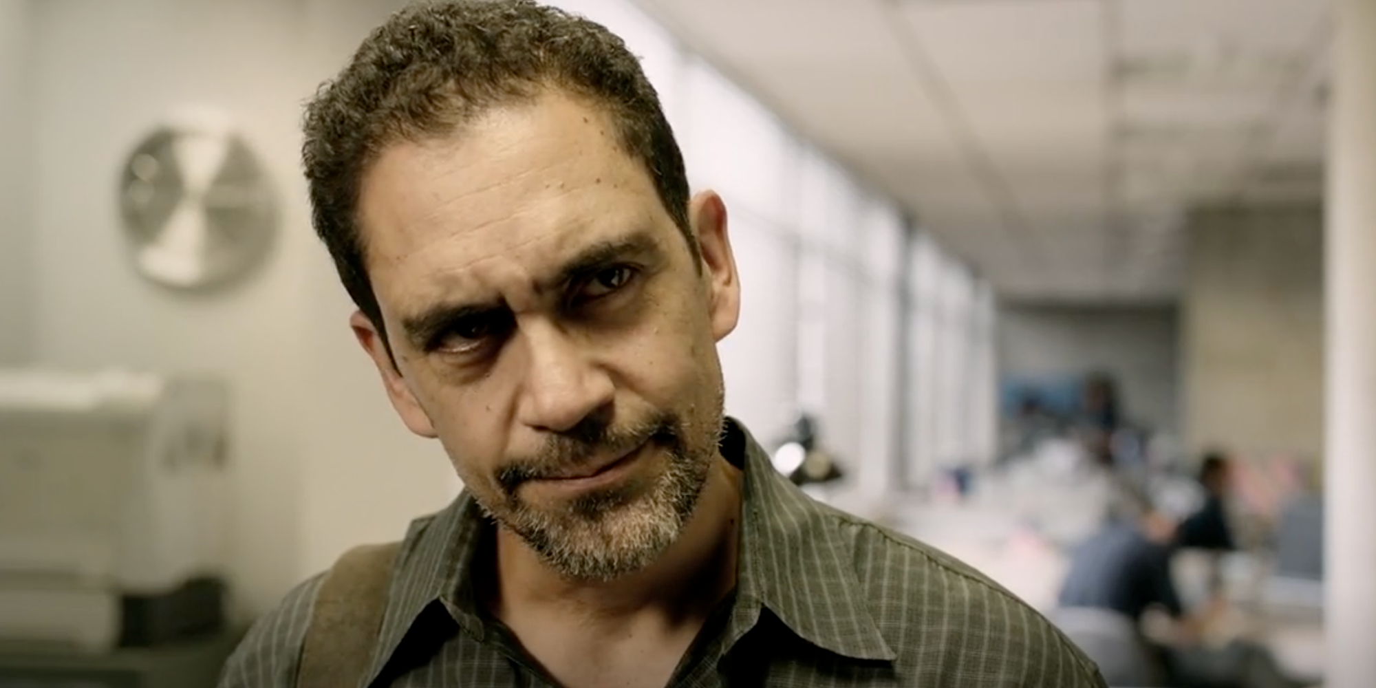 José Zúñiga as Roberto Aguilar looking skeptical in Sound of Freedom