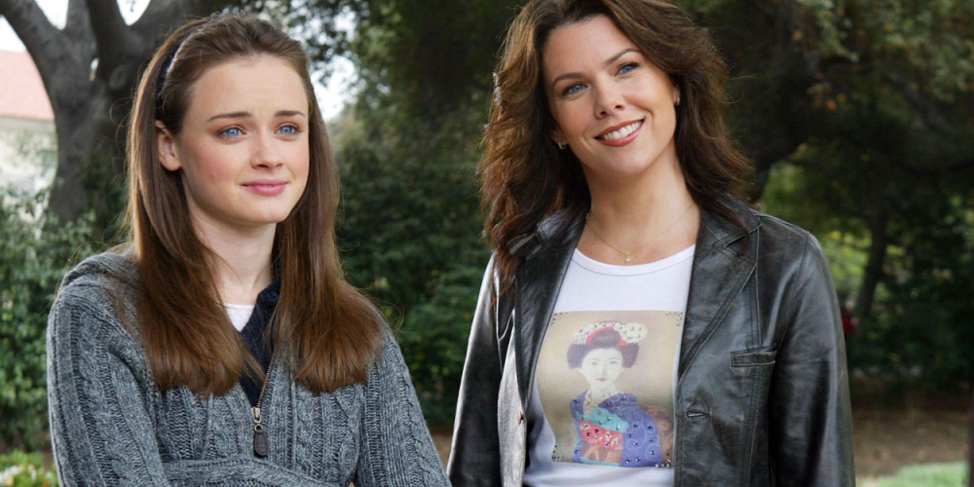 Rory (Alexis Bledel) and Lorelai (Lauren Graham) smiling together in Gilmore Girls.