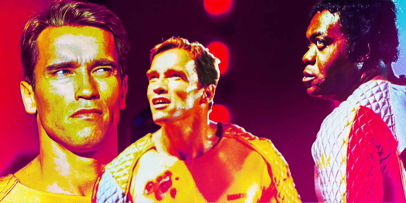 Arnold Schwarzenegger as Ben Richards and Yaphet Kotto as Laughlin in The Running Man