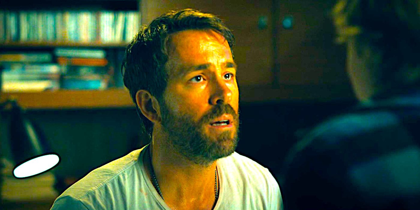 Ryan Reynolds looking up and speaking earnestly in a dramatic scene from The Adam Project