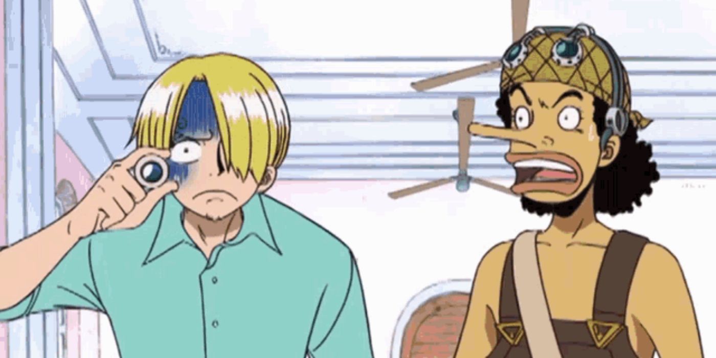 Sanji and Usopp look surprised in a scene from One Piece.