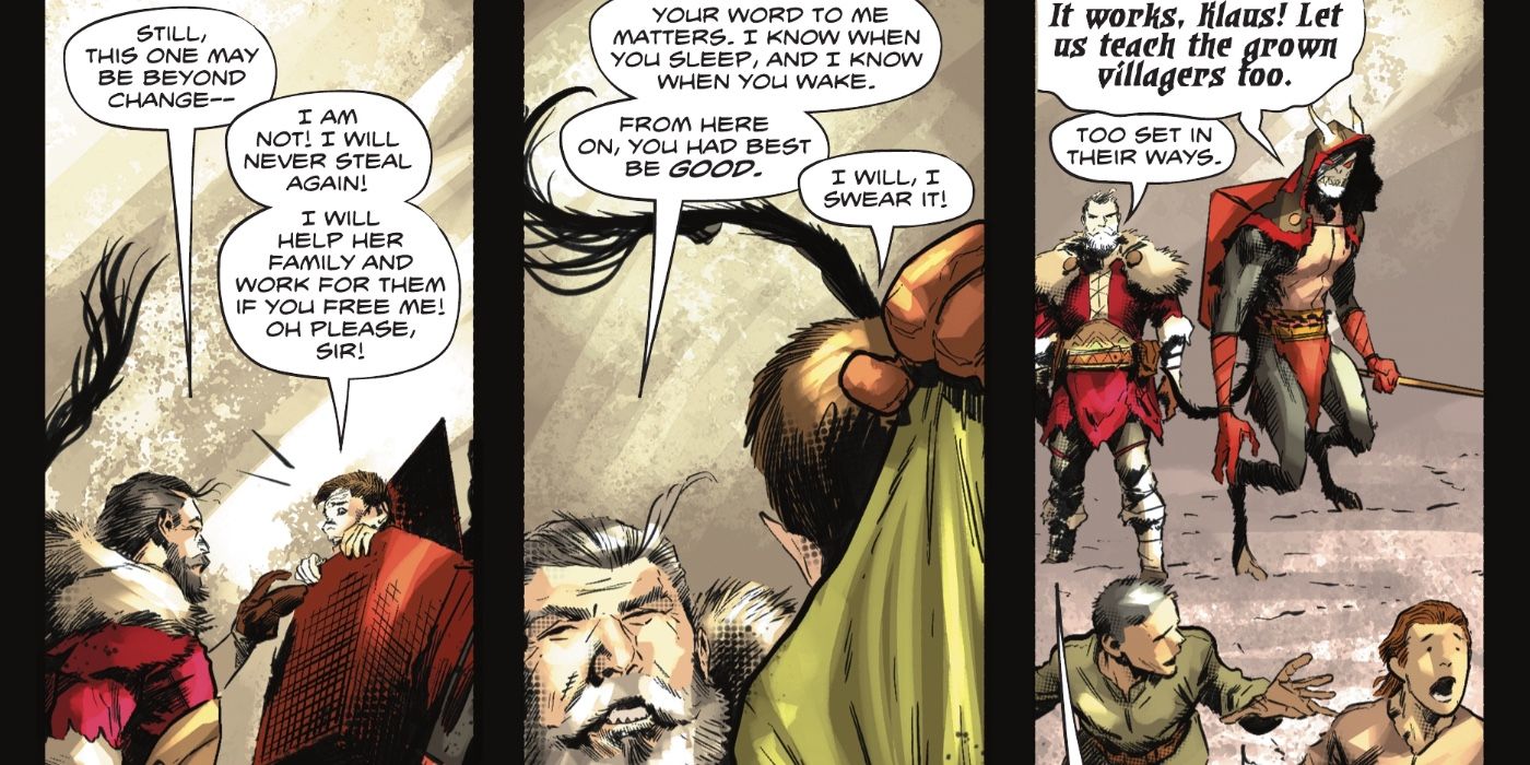 Santa teaches a naughty kid a lesson while Krampus calls their tag-team a success