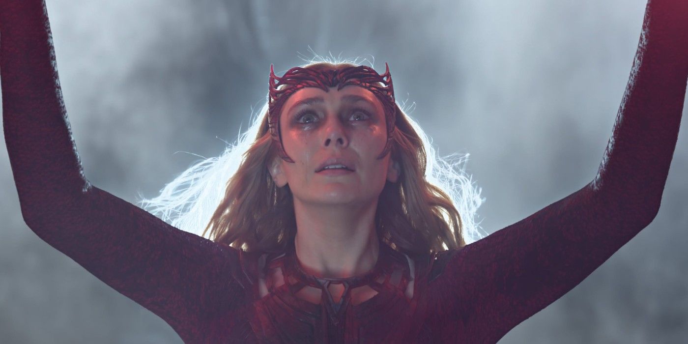 Scarlet Witch holds her hands up as Mount Wundagore collapses in Doctor Strange in the Multiverse of Madness