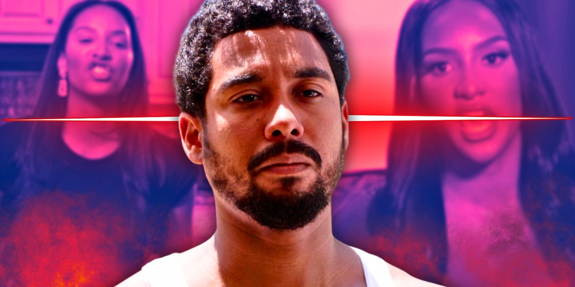 Der Star aus „The Family Chantel“, Pedro Jimeno, sieht in einer Montage mit Chantel im Hintergrund verärgert aus