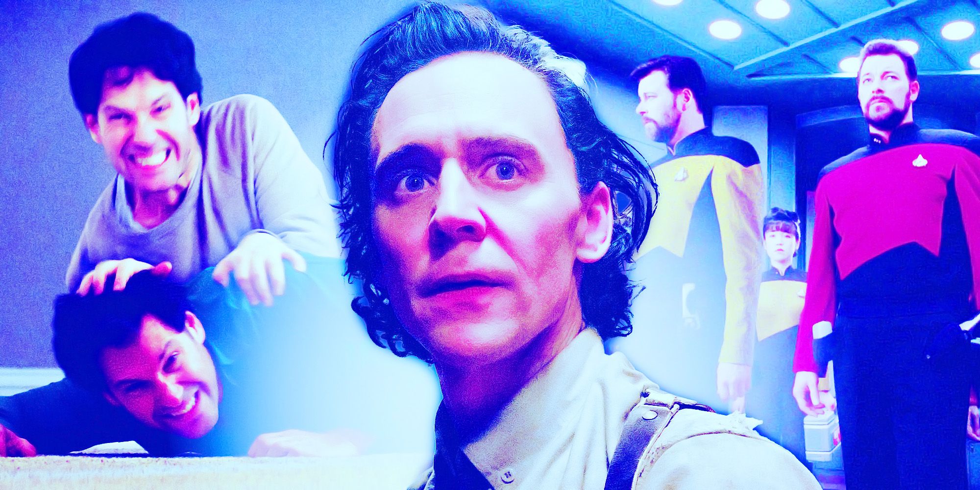 Composite of Paul Rudd (x2) in Living with Yourself, Tom Hiddleston in Loki, and Johnathon Frakes (x2) in Star Trek: TNG