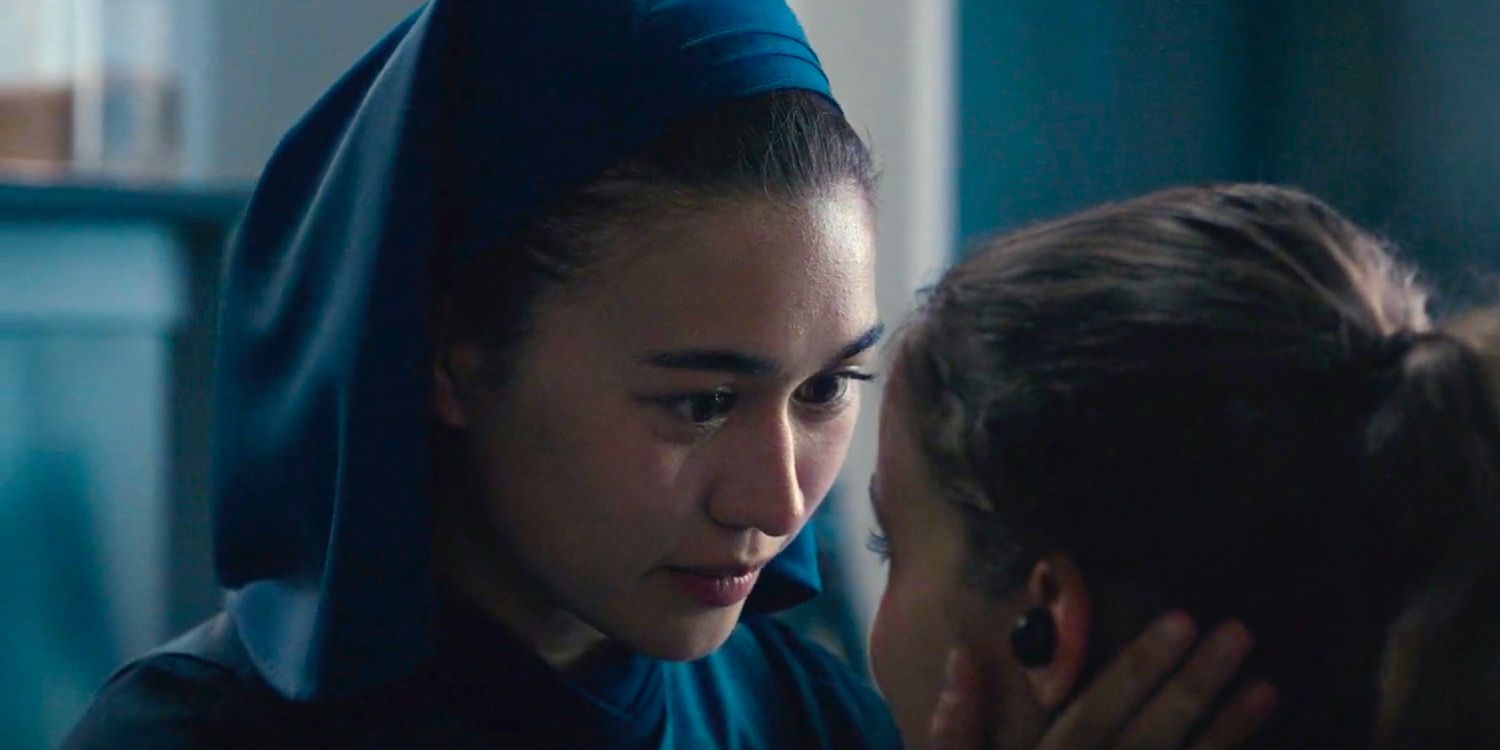 Beatrice touching Ava's face while looking into her eyes in Warrior Nun season 1 episode 8.