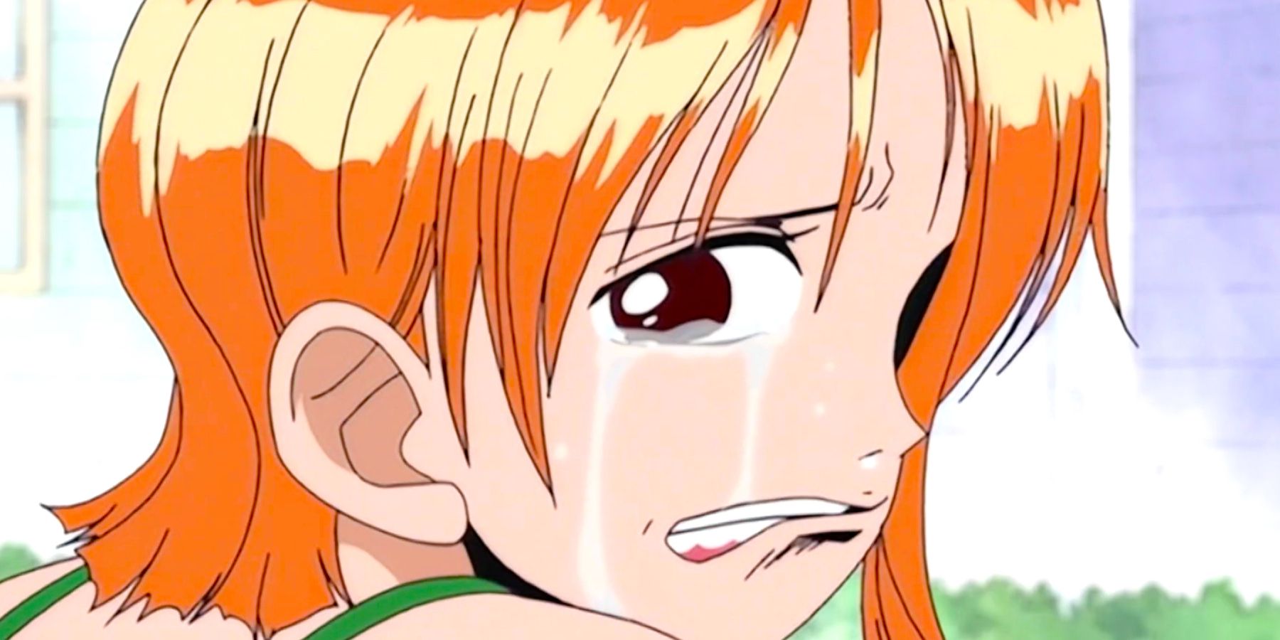 Nami crying asking Luffy for help in One Piece anime episode 37.