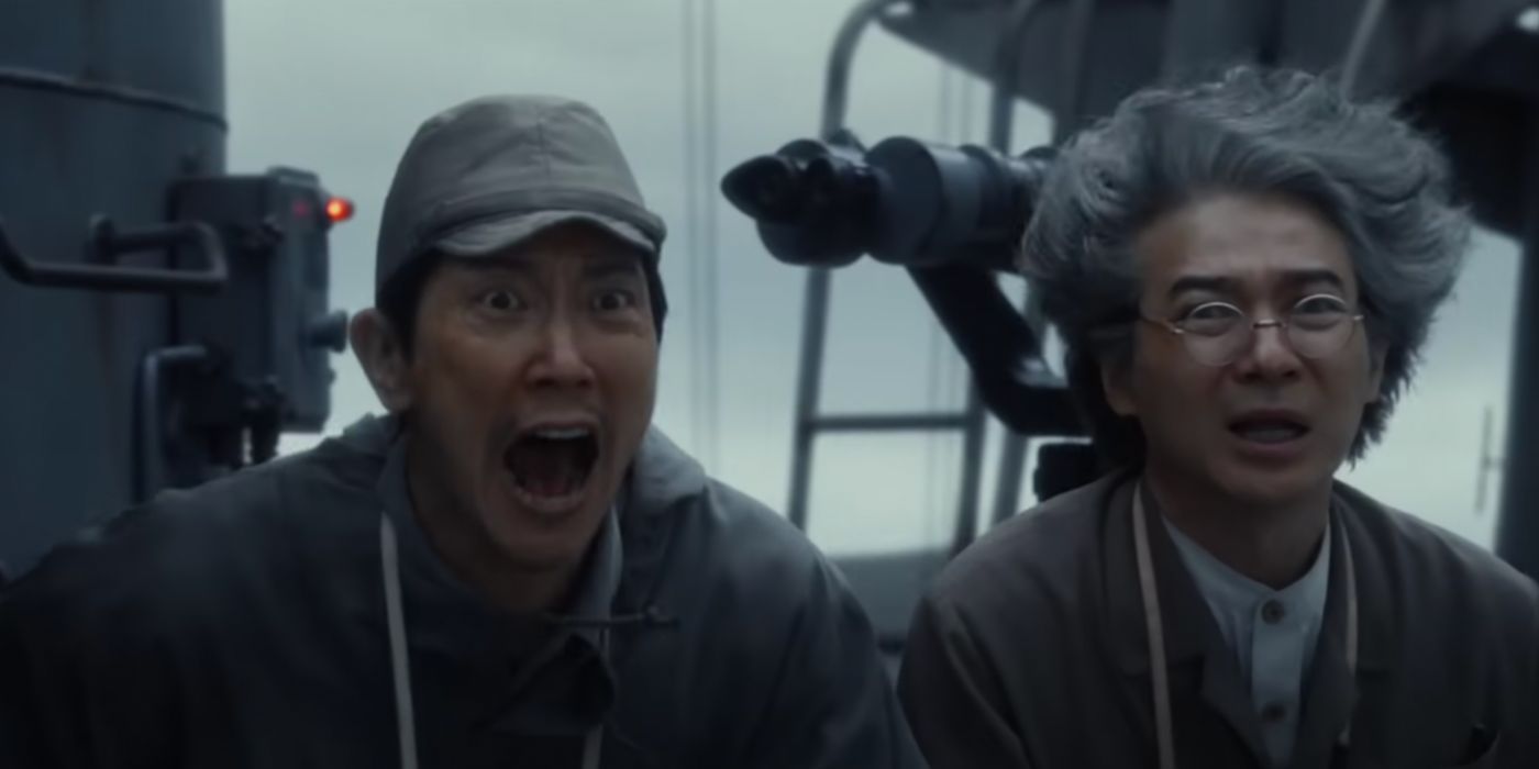 Hidetaka Yoshioka as Kenji Noda and Kuranosuke Sasaki in Godzilla: Minus One
