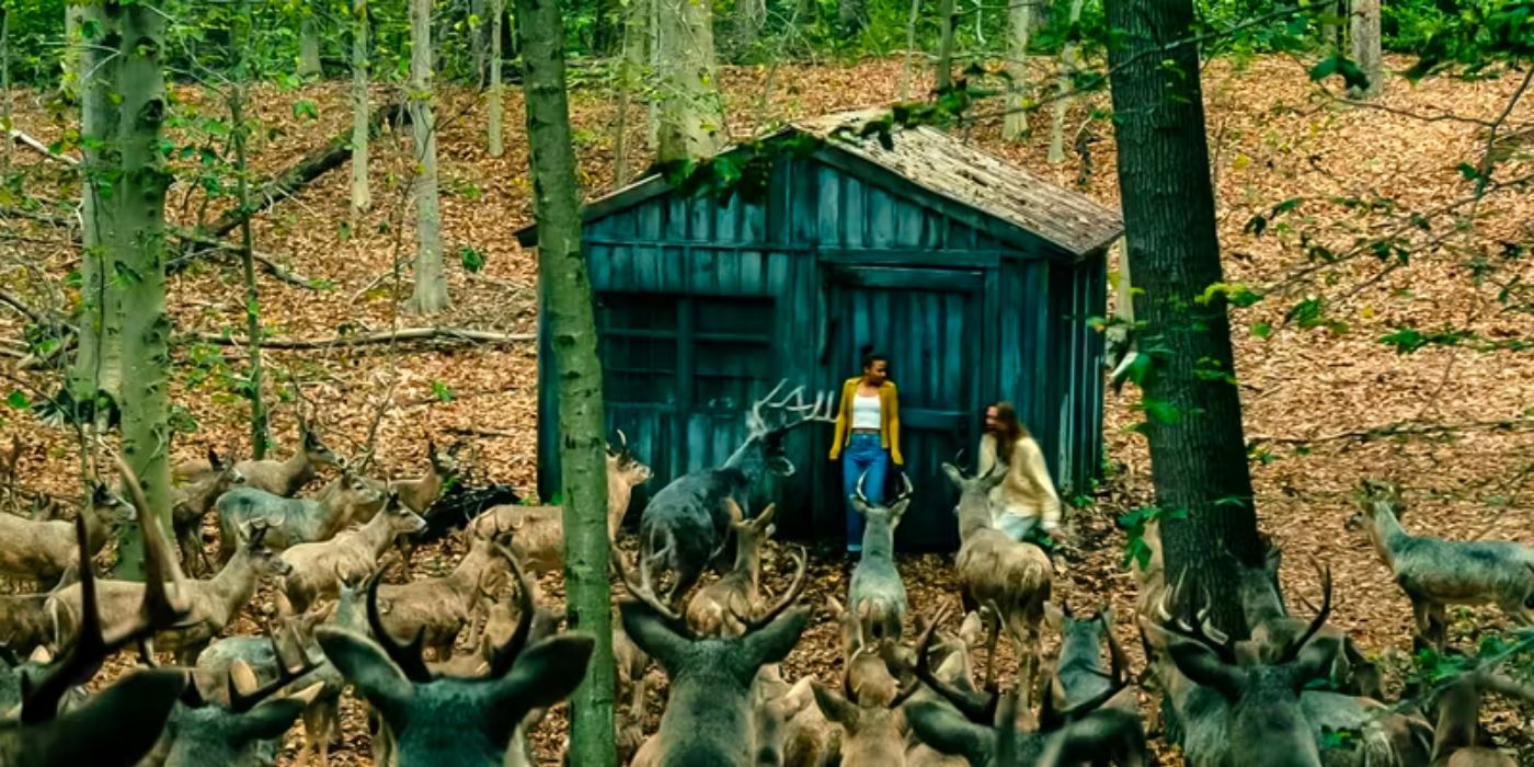 Ruth (Myha'la) and Amanda (Julia Roberts) face off with the deer in Leave the World Behind