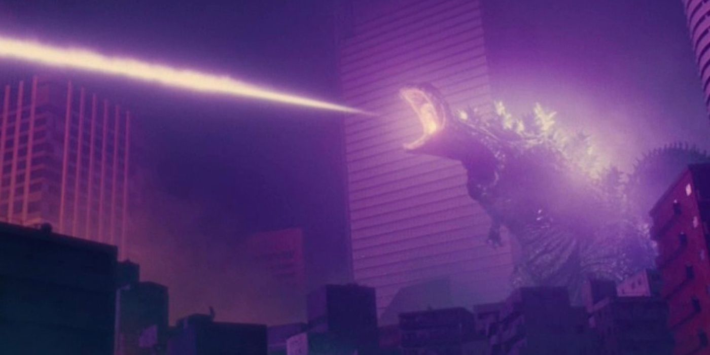 Shin Godzilla roaring and attacking Tokyo in Shin Godzilla.